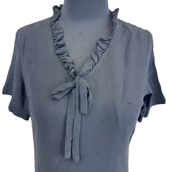 Vintage 1960s Black Mad Men Wiggle Dress with Ruffle Neck & Bow – ILGWU - Picture 7 of 15